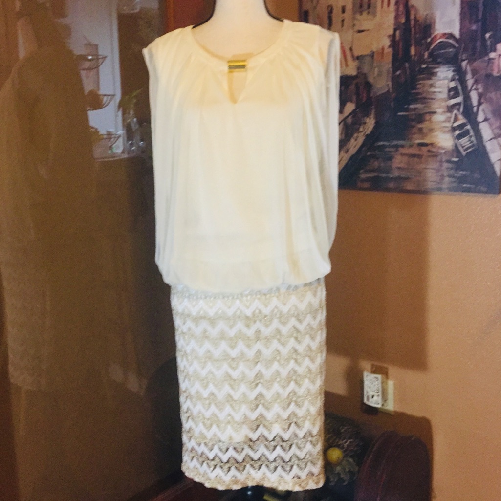 Nwt Gold Metallic Stretch Evening Occasion Dress